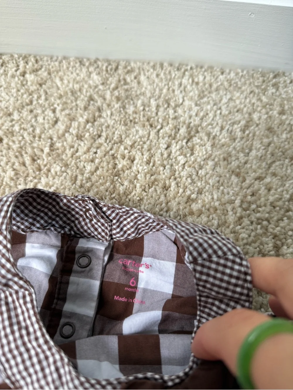 Carter's Brown and White Gingham Diaper Cover Romper